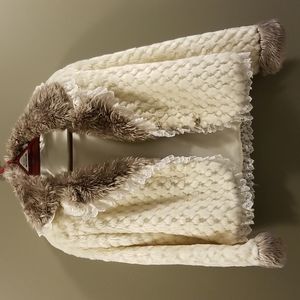White Soft Lace Short Fur Coat